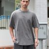 Men's Cotton T-Shirts Oversized Unisex Short Sleeves Casual Loose Wash Solid Basic Tee Tops