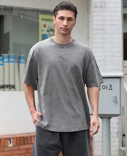 41ZZYWrMhBL.jpg Men's Cotton T-Shirts Oversized Unisex Short Sleeves Casual Loose Wash Solid Basic Tee Tops