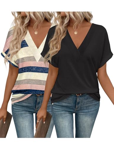 41ZeBsF1fOL.jpg 2PCS T Shirts Short Sleeve V Neck Tees Womens Fashion Tops Trendy Soft 2025 Casual Summer Spring Outfits Clothes