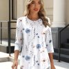 3/4 Length Sleeve Womens Tops Crew Neck Loose Fit Shirts Pleated Cute Clothes Dressy Casual 2025 Summer Tunics
