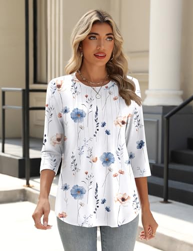 41ZzuLfsjQL.jpg 3/4 Length Sleeve Womens Tops Crew Neck Loose Fit Shirts Pleated Cute Clothes Dressy Casual 2025 Summer Tunics