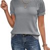 41a6hSSsL.jpg Womens Summer Tops Dressy Casual Crewneck Short Sleeve Shirts Solid Hollow Out Knit Loose Sweater Blouses