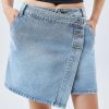 Womens Jean Skirts Casual Wrap Button Asymmetrical Hem Summer Denim Mini Skirt
