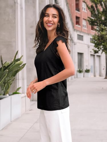 Womens Tops Casual Dressy Lace Summer Tee 2025 Cap Sleeve T Shirts Cute Basic Trendy Fashion Spring Outfits