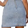 41aL-Kkn3fL.jpg Women's Tulip Hem Shirred Washed Casual Bodycon Short Jean Denim Skirt