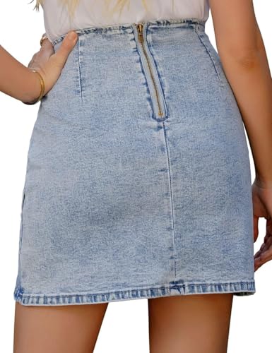 41aL-Kkn3fL.jpg Women's Tulip Hem Shirred Washed Casual Bodycon Short Jean Denim Skirt
