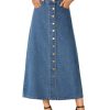 Women's Casual Button Down High Waisted A Line Jean Midi Long Denim Skirt with Pockets