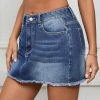 Women's High Waist Bodycon Denim Mini Skirt Y2K Raw Hem Jean Skirt