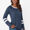 Womens Long Sleeve Shirts Color Block Casual Crewneck Tops Tshirt Basic Tee Fall Fashion Clothes Trendy Outfits