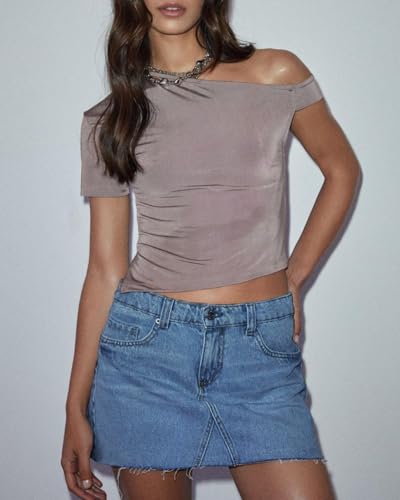 41bFC-UUL.jpg Womens Jean Skirt Stretch Casual 2025 Summer Short Basic Fringed Slim Fit Denim Bodycon Pencil Skirts