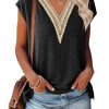 Women's Casual Cap Sleeve Lace Trim V Neck Tops 2025 Summer Loose Tee Shirts Blouse