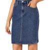 Women's Casual Stretch High Waist Bodycon Denim Jean Midi Skirt with Pockets