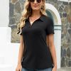 41cS8sbTgiL.jpg Womens V Neck Polo Shirts Short Sleeve Collared Tops Loose Casual Tunic Blouses with Pocket