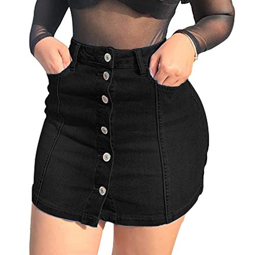 Women's Button Down Front Denim Short Skirt with Side Pocket