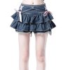 Y2K Women Ruffle Hem Blue Jean Pleated Mini Skirt - Denim Bustier Top Suit