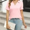 Women's Polo Shirts Short Sleeve V Neck Summer Tops Business Casual Collared Shirts Loose Tees