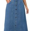 Women's Denim Skirt Button Down Front Slit High Waisted Pockets A Line Midi Jean Skirts