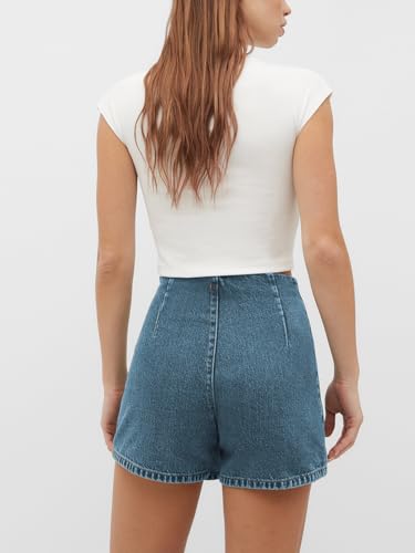 41eADuXrONL.jpg Womens Denim Skorts High Waisted Casual Summer Asymmetrical Hem Stretchy Criss Cross Jean Skirt Shorts