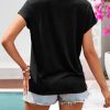 Women's Casual Cap Sleeve Lace Trim V Neck Tops 2025 Summer Loose Tee Shirts Blouse