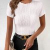 Women's Summer Tops 2025 Casual Short Sleeve Crewneck Slim Fit T Shirts Basic Knit Y2K Top Textured Blouse