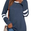 Womens Long Sleeve Shirts Color Block Casual Crewneck Tops Tshirt Basic Tee Fall Fashion Clothes Trendy Outfits