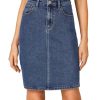 Women's Casual Stretch High Waist Bodycon Denim Jean Midi Skirt with Pockets