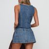 Women??s Tie Front Denim Jean Vest Top and Mini Skirt 2-Piece Set Summer Trendy Going Out Outfits Clothes 2025