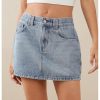 41g7V4ffOJL.jpg Women's Casual Jean Skirt Mid Waist Zipper Up Mini Denim Skirts