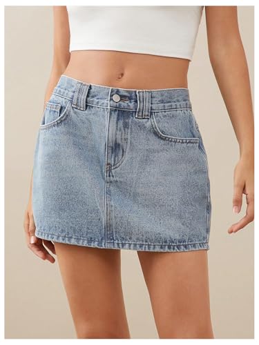 41g7V4ffOJL.jpg Women's Casual Jean Skirt Mid Waist Zipper Up Mini Denim Skirts