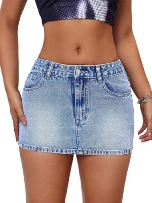 Women's Low Rise Stretchy Denim Skirts Sexy Comfy Mini Jean Skirt for Summer Casual Streetwear