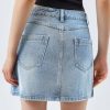 Womens Jean Skirts Casual Wrap Button Asymmetrical Hem Summer Denim Mini Skirt