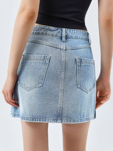 Womens Jean Skirts Casual Wrap Button Asymmetrical Hem Summer Denim Mini Skirt