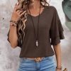 41gbhuA4eTL.jpg Womens Top Ruffle Sleeve Blouses V Neck T Shirts Casual Outfit Bell Sleeve Tee Spring Fall Summer Fashion Clothes Cute Tunic