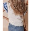 Womens Summer Ruffle Short Sleeve Top Crewneck T Shirts Floral Trim Casual Blouses