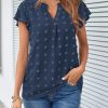 Women 2025 Summer V Neck Ruffle Short Sleeve Blouse Swiss Dot Flowy Shirt Tunic Top