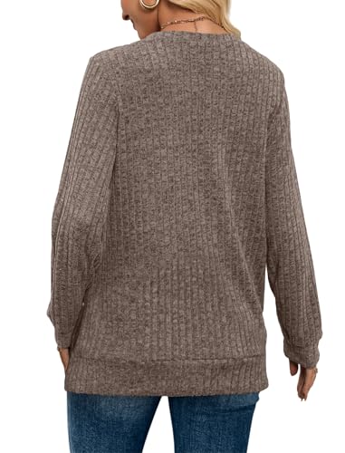 V Neck Long Sleeve Shirts for Women Casual Fall Tops Lightweight Tunic Sweaters Fashion Clothes 2025
