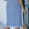 41hYErUIYPL.jpg Women's Casual Mid Rise Button Down Frayed Raw Hem Denim Jean Midi Skirt