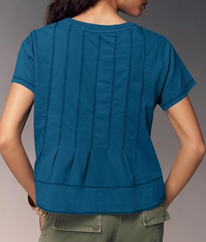 Womens Babydoll Tops Short Sleeve Peplum Pleated Summer T-Shirts Casual Loose Fit Flowy Tshirts 2025