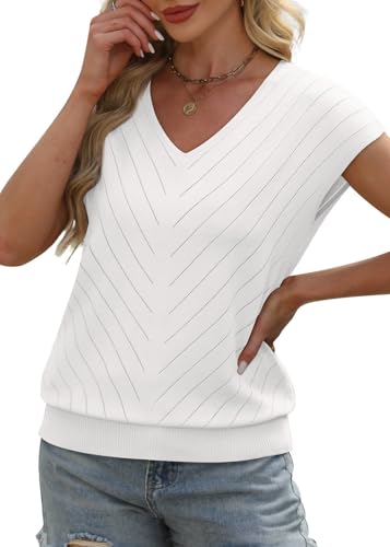 Short Sleeve Sweater for Women V Neck Trendy Summer Tops 2025 Beach Vacation Clothes Travel Business Casual Outfits