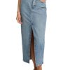 Women??s Maxi Denim Skirt ?C High Waisted Stretch Jean Skirt with Front Slit ?C Medium Wash