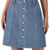 Women's Button Down High Waisted A Line Jean Mini Denim Skirt with Pockets