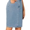 41kVUuxRaL.jpg Women's Casual Stretch High Waist Back Slit Denim Jean Knee Length Skirt