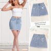Casual Jean Skirts for Women Denim Mini Skirt Ripped Mid Waist Jean Skirt Frayed Raw Hem Denim Skirts