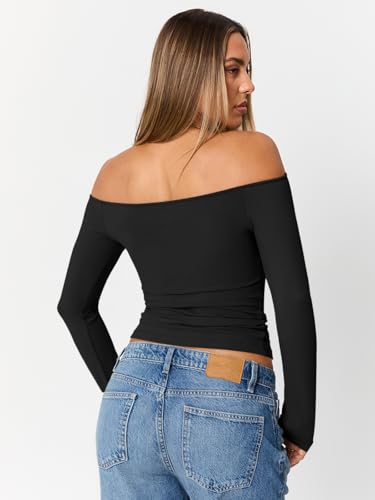 41knauxuOWL.jpg Womens Long Sleeve Off The Shoulder Tops Going Out Cute Basic Y2K Fall Fashion 2025 Outfits Clothes