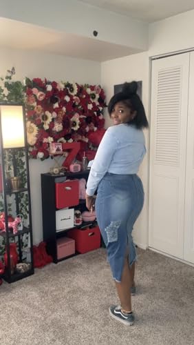 Women's Casual Slit Denim Midi Jean Skirt Stretch High Waisted Button Up Frayed with Pockets