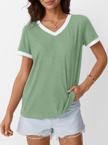 41loYwlTnLL.jpg Womens Short Sleeve T-Shirts Summer Tops Casual Soft Tunic V Neck Basic Workout Clothes Spring Fashion Outfits 2025