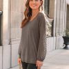 Womens Long Sleeve Shirts V-Neck Lace Tops Business Casual Blouses Tee Trendy 2025 Fall Fashion Outfits Clothes