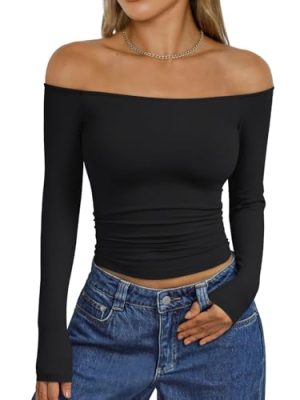 Womens Long Sleeve Off The Shoulder Tops Going Out Cute Basic Y2K Fall Fashion 2025 Outfits Clothes