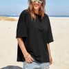 Womens Oversized Tshirts Summer Casual Short Sleeve Crew Neck T Shirt Loose Fit Side Slit Tee Tops