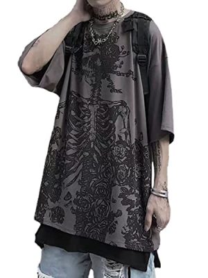 Gothic Casual Loose Oversized T-Shirt Harajuku Street Trend Men and Women Personalized Print Rock Animation Punk